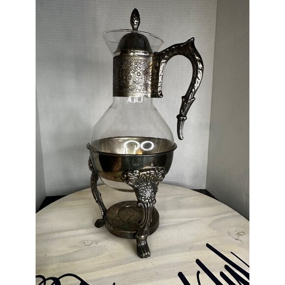 Vintage Glass Carafe With Ornate Silver-Plated Holder & Handle - Picture 4 of 5